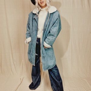 Vintage | Long Denim Sherpa Lined Jacket